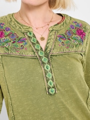 Joe Browns Green Boho Embroidered Jersey Tunic Top - Image 2 of 5