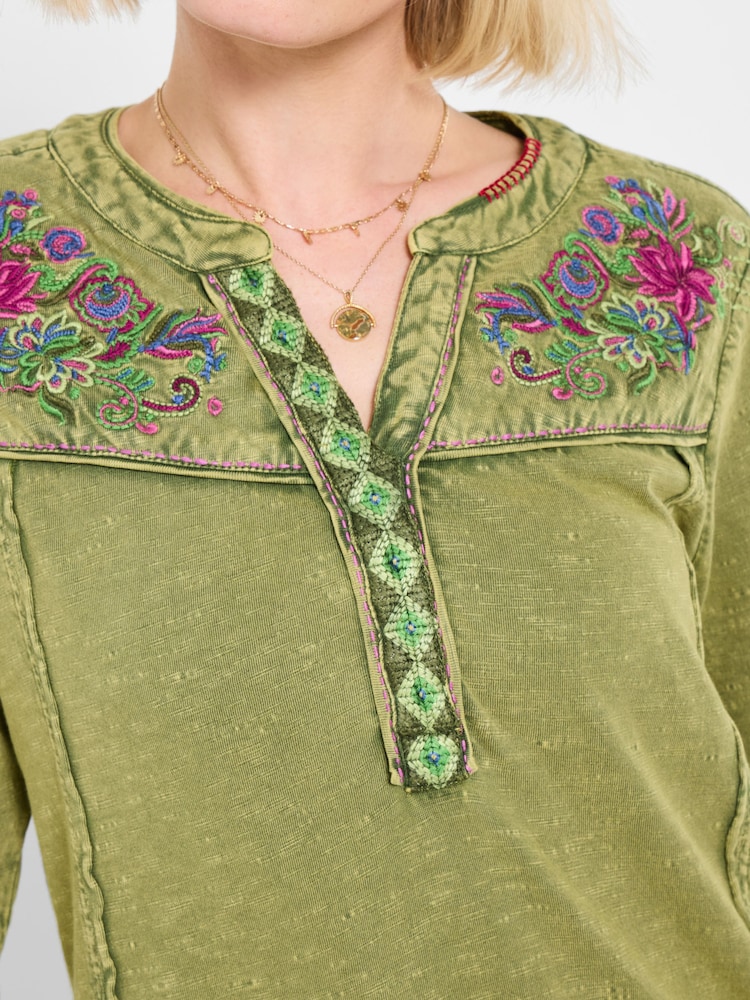 Joe Browns Green Boho Embroidered Jersey Tunic Top - Image 2 of 5
