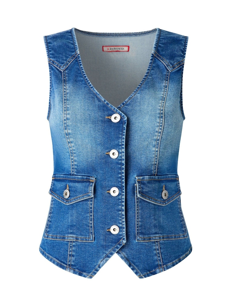 Joe Browns Blue Dixie Stretch Denim Waistcoat - Image 7 of 7