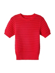 Joe Browns Red Dita Open Knit Short Sleeve Jumper - Image 5 of 5