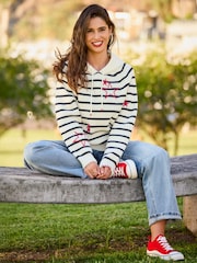 Joe Browns Cream Dotty Embroidered Stripe Knitted Hoodie - Image 1 of 9