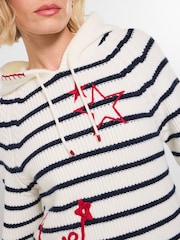 Joe Browns Cream Dotty Embroidered Stripe Knitted Hoodie - Image 6 of 9