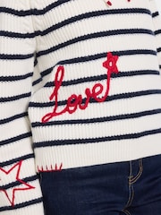 Joe Browns Cream Dotty Embroidered Stripe Knitted Hoodie - Image 7 of 9