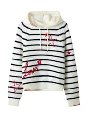 Joe Browns Cream Dotty Embroidered Stripe Knitted Hoodie - Image 8 of 9