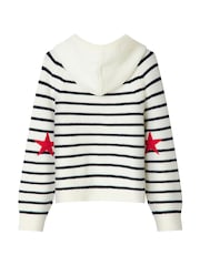 Joe Browns Cream Dotty Embroidered Stripe Knitted Hoodie - Image 9 of 9