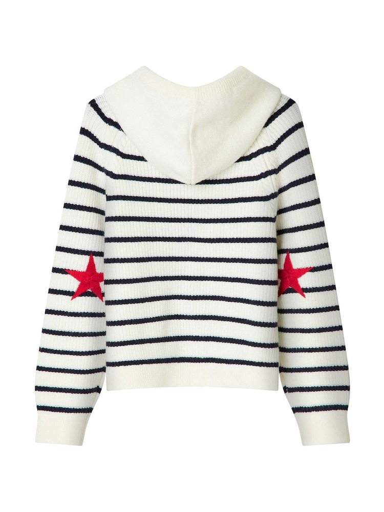 Joe Browns Cream Dotty Embroidered Stripe Knitted Hoodie - Image 9 of 9