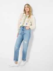 Joe Browns Cream Suzie Floral Embroidered Collared Pointelle Cardigan - Image 3 of 5