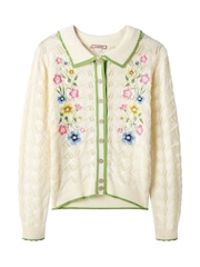 Joe Browns Cream Suzie Floral Embroidered Collared Pointelle Cardigan - Image 5 of 5