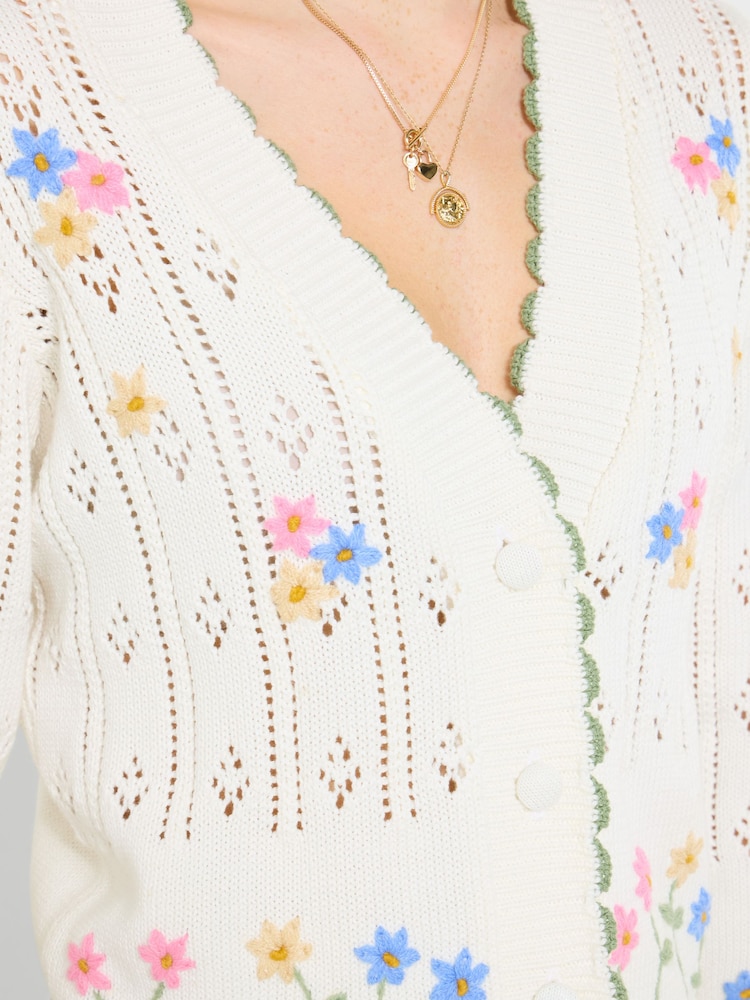 Joe Browns White Spring Florals Embroidered Cardigan - Image 2 of 5 Joe Browns White Spring Florals Embroidered Cardigan - Image 2 of 5