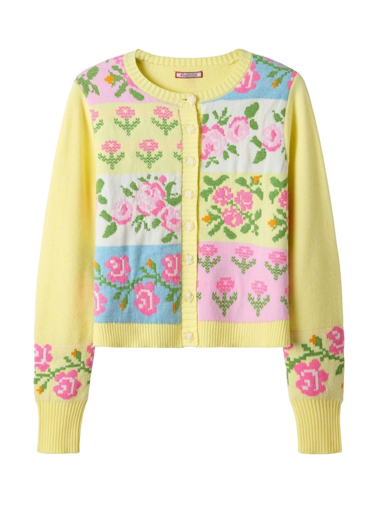 Joe Browns Yellow Felicity Patchwork Floral Cardigan - Image 6 of 6
