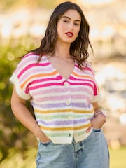 Joe Browns Cream Lucie Stripe Sleeveless Cardigan - Image 1 of 6