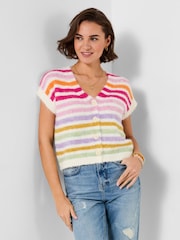 Joe Browns Cream Lucie Stripe Sleeveless Cardigan - Image 2 of 6