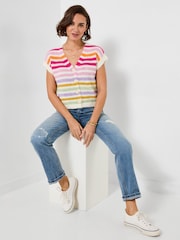 Joe Browns Cream Lucie Stripe Sleeveless Cardigan - Image 4 of 6