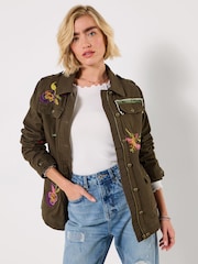 Joe Browns Green Embroidered Military-Inspired Casual Jacket - Image 2 of 8