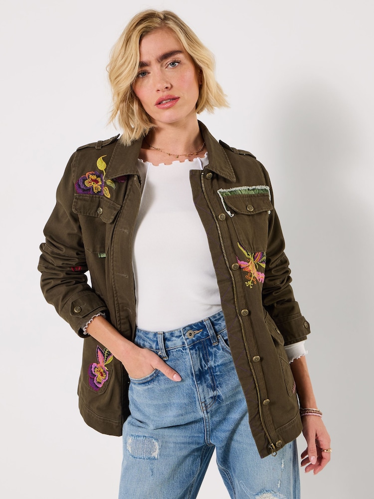 Joe Browns Green Embroidered Military-Inspired Casual Jacket - Image 2 of 8