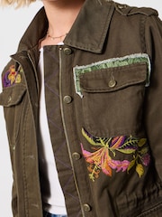 Joe Browns Green Embroidered Military-Inspired Casual Jacket - Image 3 of 8