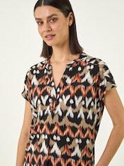 Roman Black Abstract Print Stretch Top - Image 1 of 5