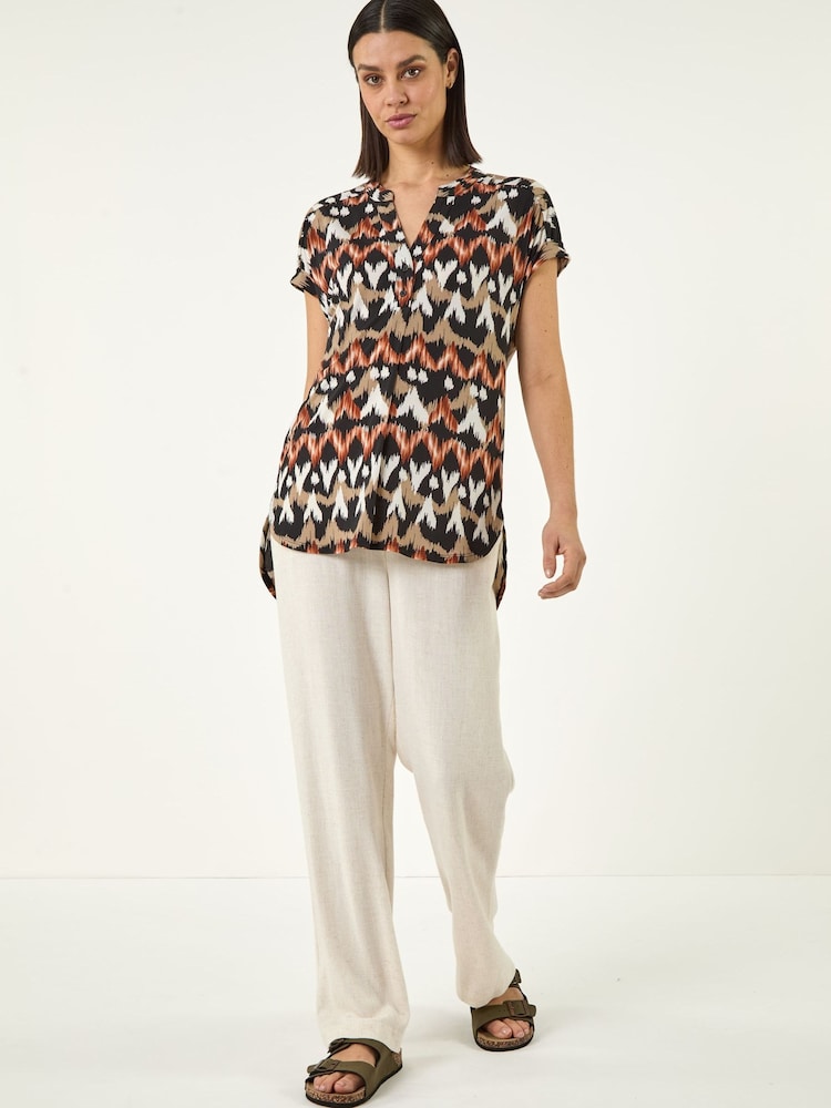Roman Black Abstract Print Stretch Top - Image 2 of 5