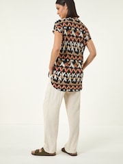 Roman Black Abstract Print Stretch Top - Image 3 of 5