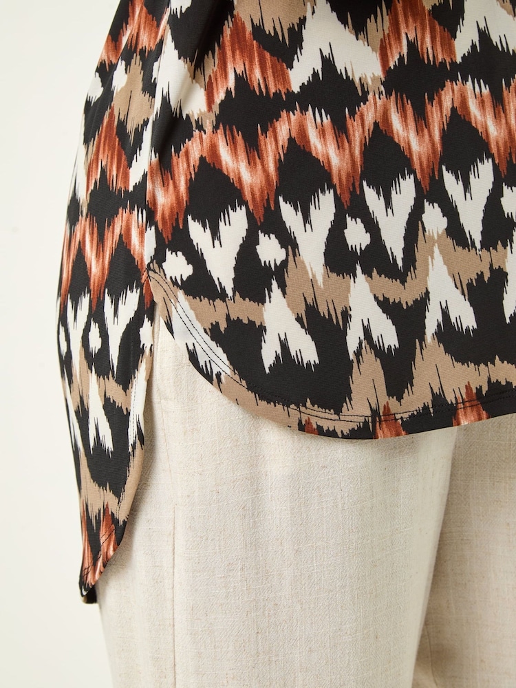 Roman Black Abstract Print Stretch Top - Image 5 of 5