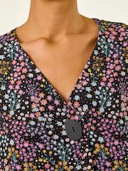 رداء عُلوي كيمونو بياقة حرف V وطبعة زهور صغيرة من Roman - Image 5 of 5