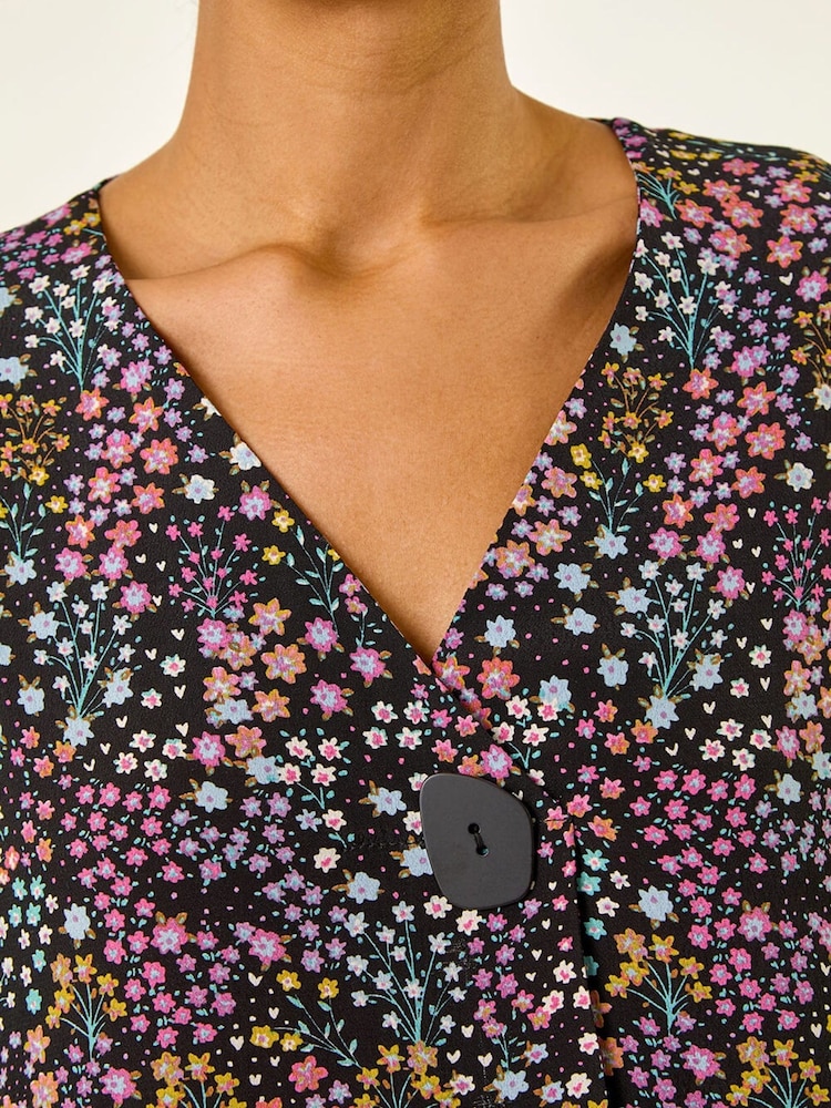 رداء عُلوي كيمونو بياقة حرف V وطبعة زهور صغيرة من Roman - Image 5 of 5