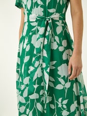Verde - Roman Flower Print Pleat Neck Midi Dress - Imagen 6 de 6