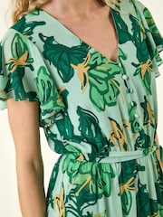 Roman Green Floral Tiered Tie Waist Midi Dress - Image 5 of 5