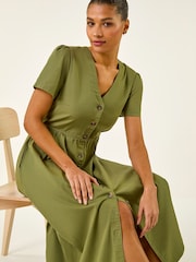 Roman Green Denim Button Through Midi Dress - Image 1 of 5