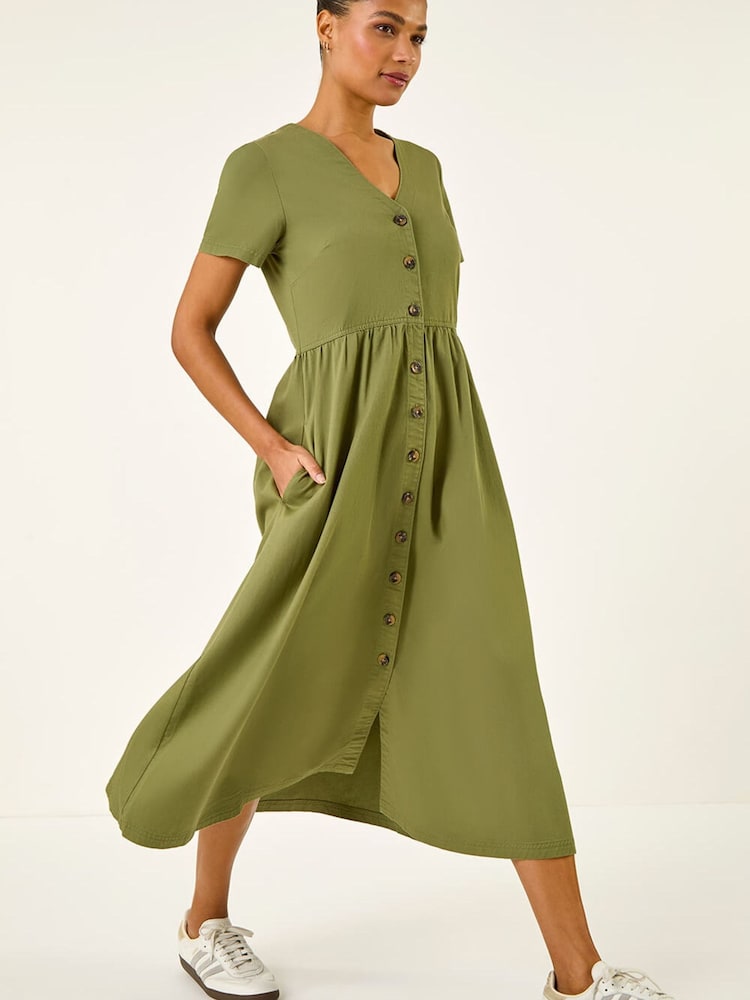 Roman Green Denim Button Through Midi Dress - Image 2 of 5