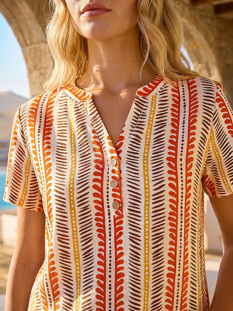 Roman Orange Abs Stripe Print Top - Image 5 of 5 Roman Orange Abs Stripe Print Top - Image 5 of 5