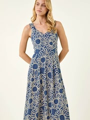 Roman Floral Puff Midi Dress - Image 1 of 5