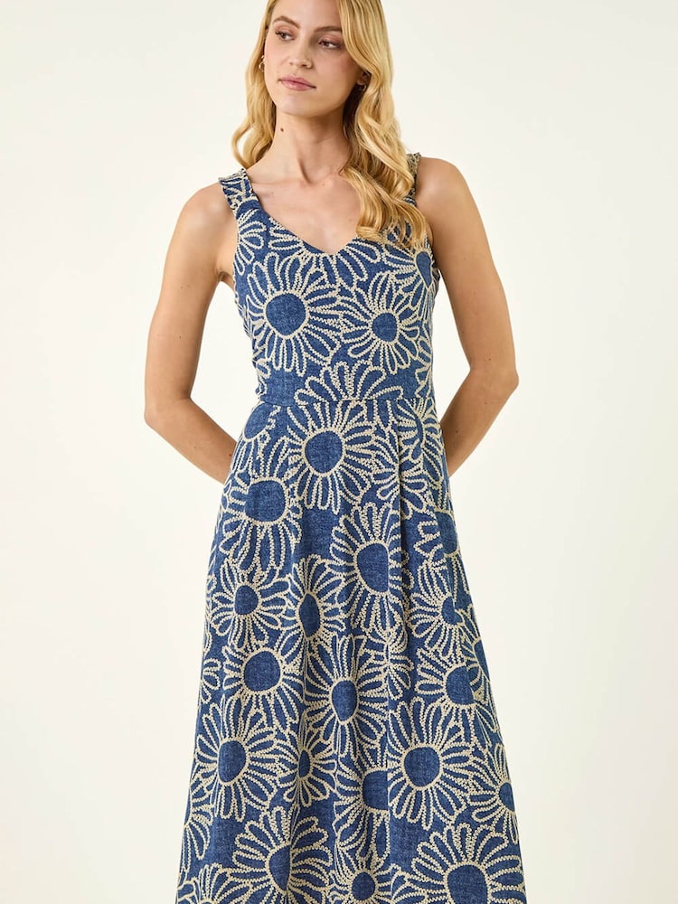 Roman Floral Puff Midi Dress - Image 1 of 5