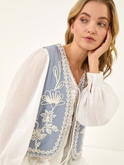 Roman Blue Floral Detail Waistcoat - Image 1 of 5