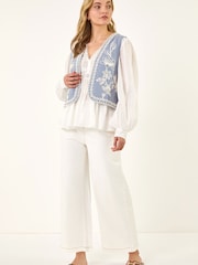 Roman Blue Floral Detail Waistcoat - Image 2 of 5