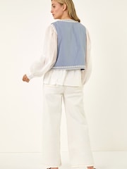 Roman Blue Floral Detail Waistcoat - Image 3 of 5