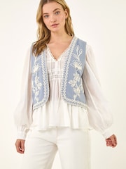 Roman Blue Floral Detail Waistcoat - Image 4 of 5