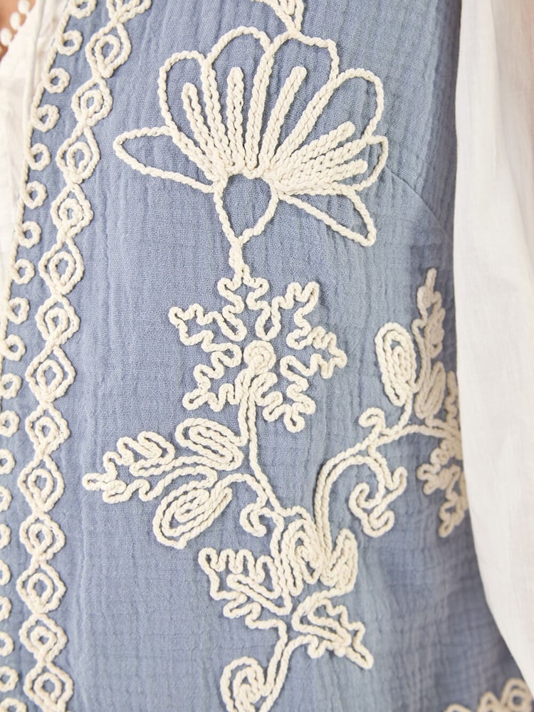Roman Blue Floral Detail Waistcoat - Image 5 of 5