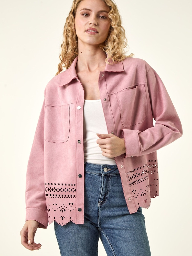 Roman Pink Faux Suede Cut Out Shacket - Image 1 of 5