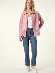 Roman Pink Faux Suede Cut Out Shacket - Image 2 of 5
