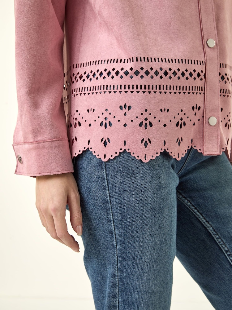 Roman Pink Faux Suede Cut Out Shacket - Image 5 of 5