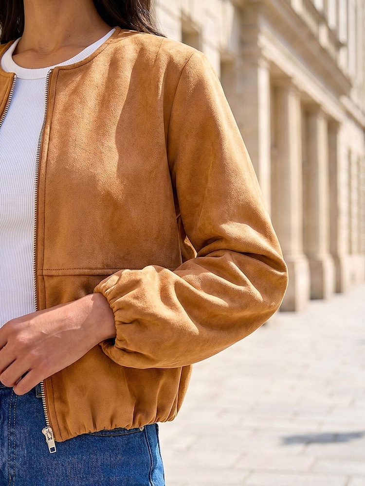 Roman Faux Suede Bubble Hem Jacket - Afbeelding 4 van 4 Roman Faux Suede Bubble Hem Jacket - Afbeelding 4 van 4