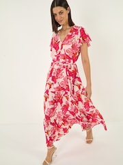 Roman Red Floral Tiered Tie Waist Midi Dress - Image 1 of 5