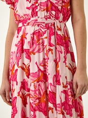 Roman Red Floral Tiered Tie Waist Midi Dress - Image 6 of 6
