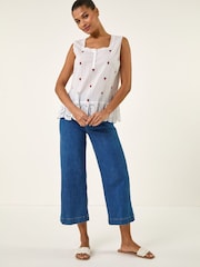 Roman White Strawberry Embroidered Crinkle Vest Top - Image 2 of 5