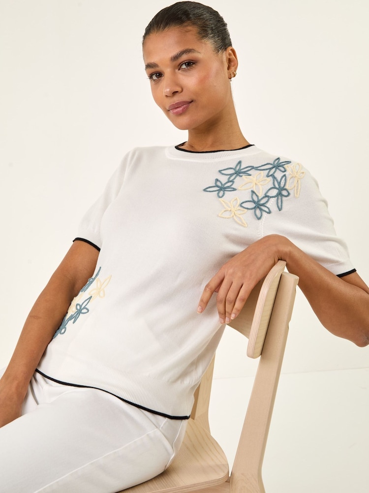 Roman White Floral Knit T-Shirt - Image 1 of 5