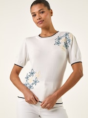 Roman White Floral Knit T-Shirt - Image 4 of 5