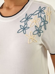 Roman White Floral Knit T-Shirt - Image 5 of 5