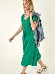 Roman Bright Green Linen Look Button Midi Dress - Image 1 of 5