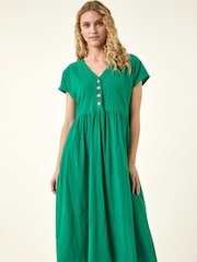 Roman Bright Green Linen Look Button Midi Dress - Image 2 of 5